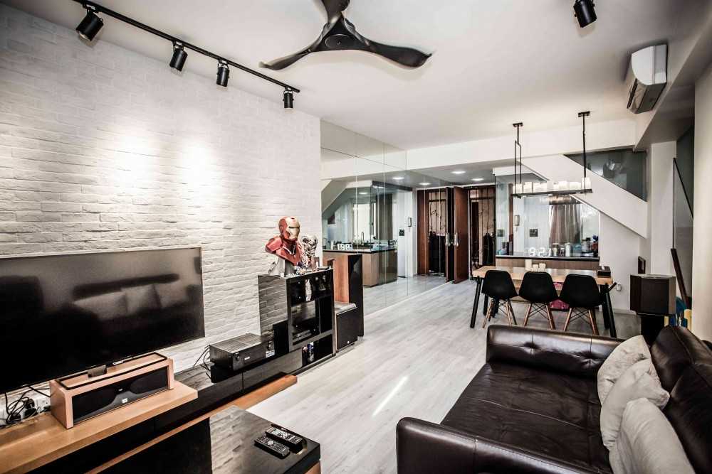 Contemporary Living Room with TV Console and Feature Wall