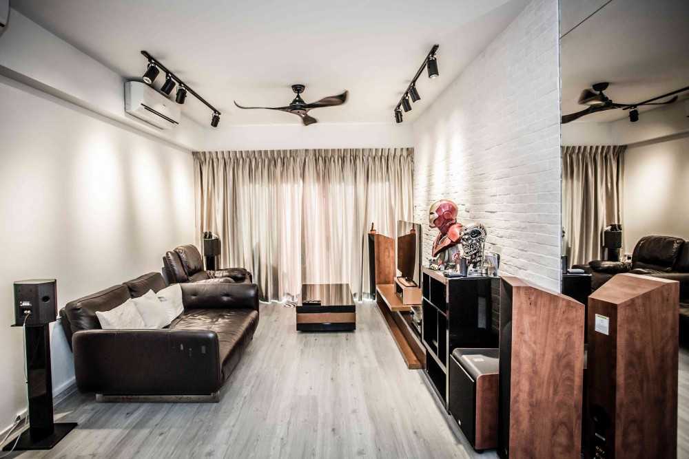 Contemporary Living Room with Vinyl Flooring and TV Console