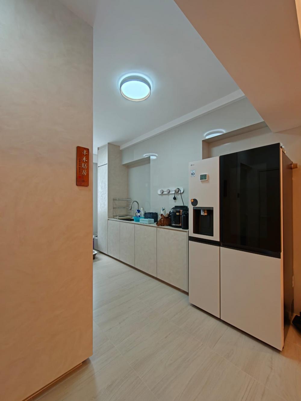 Asian Kitchen with Countertop and Homogeneous Tiles