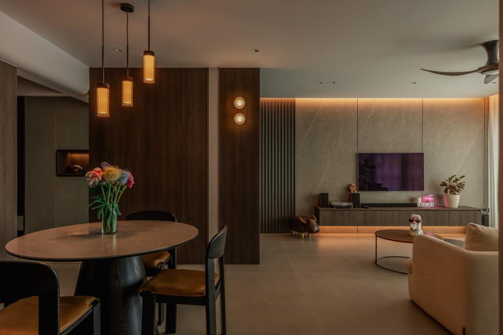 Contemporary Living Room with TV Console and Feature Wall