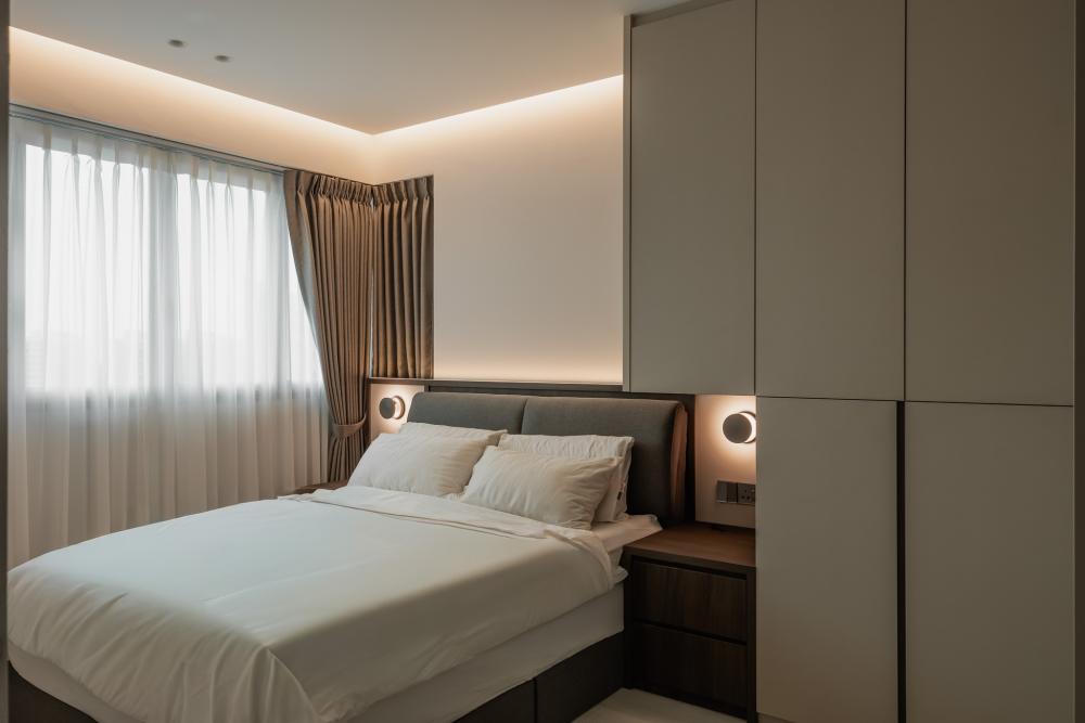 Contemporary Bedroom with Cove Lighting and Wardrobe