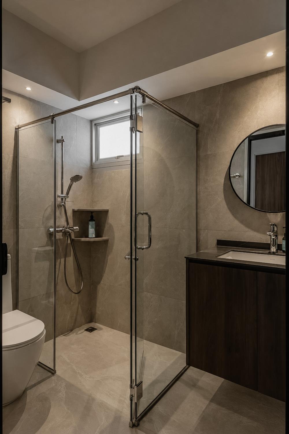 Contemporary Bathroom with Mirror and Shower Screen