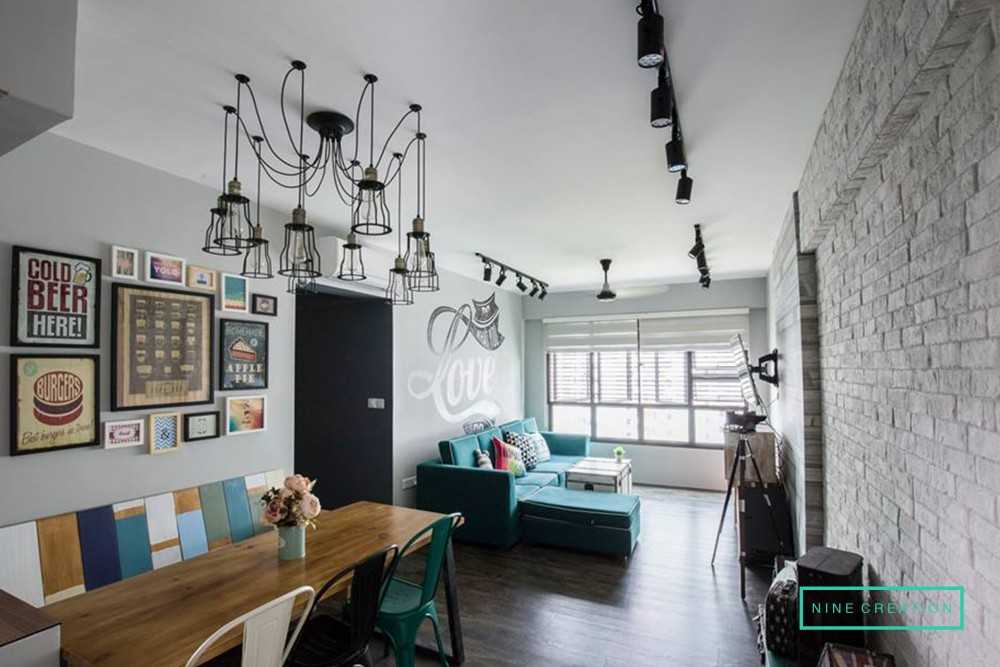 Modern Living Room with Vinyl Flooring and Feature Wall