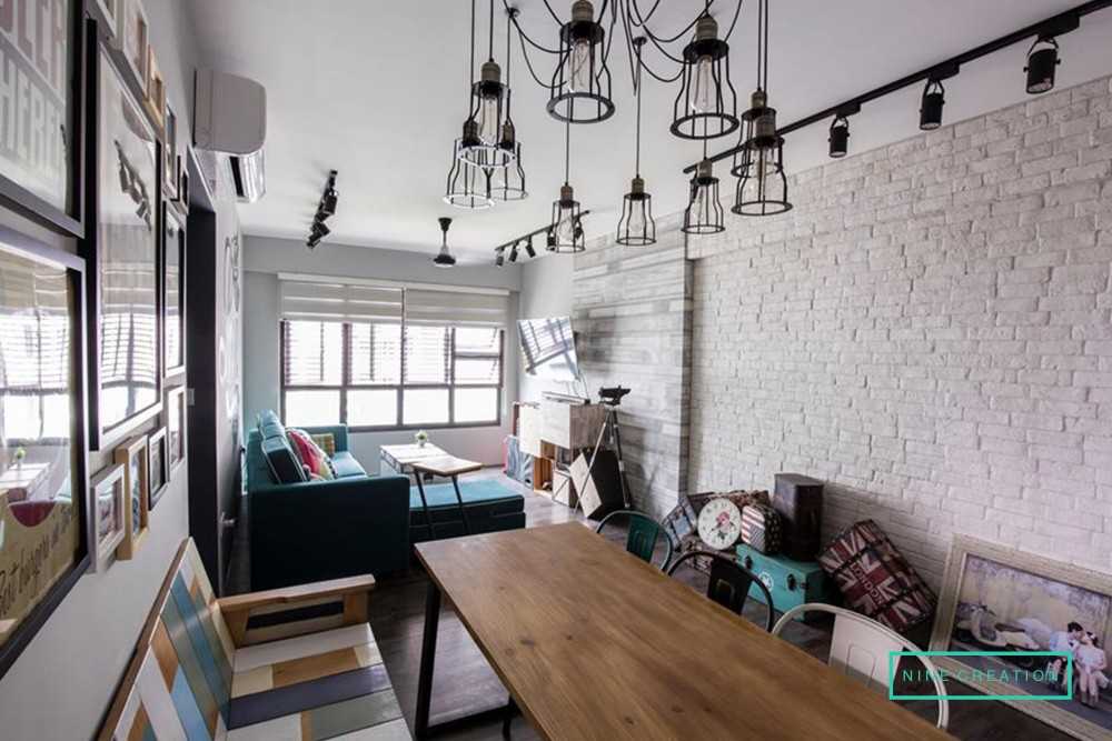 Modern Dining Room with Feature Wall and Downlights