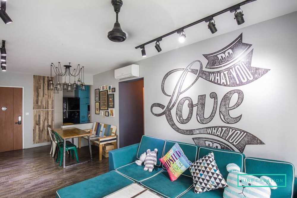 Modern Living Room with Vinyl Flooring and Wallpaper