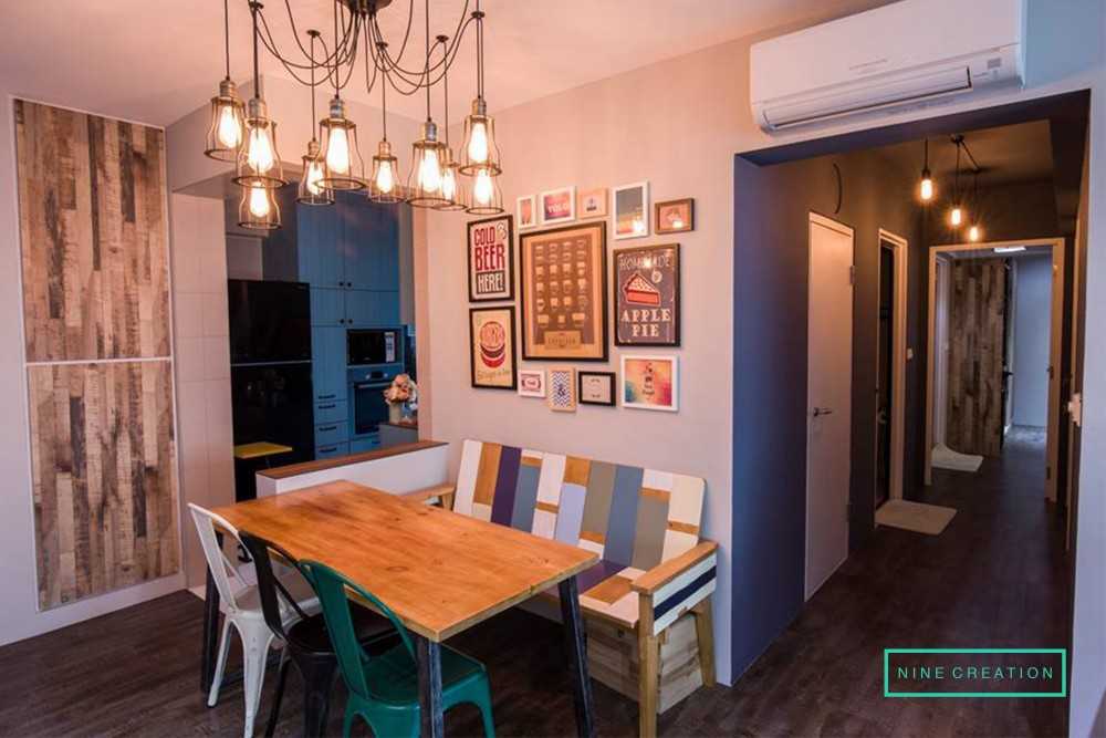 Modern Dining Room with Vinyl Flooring and Drop Light