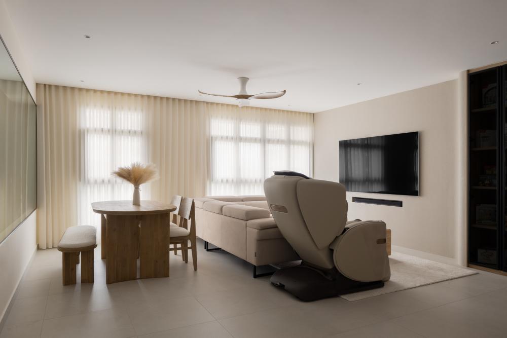Modern Living Room with Feature Wall and Ceiling Fan