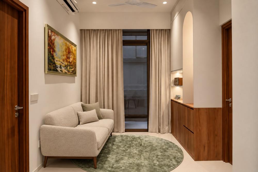 Contemporary Living Room with Altar and Storage Cabinets