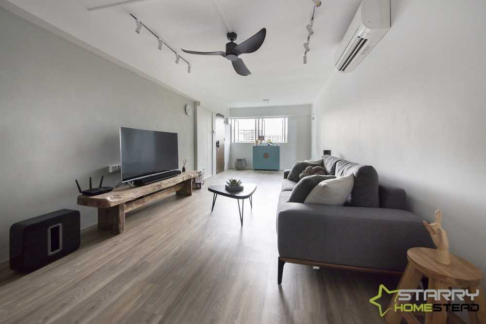 Scandinavian Living Room with Vinyl Flooring and Sofa