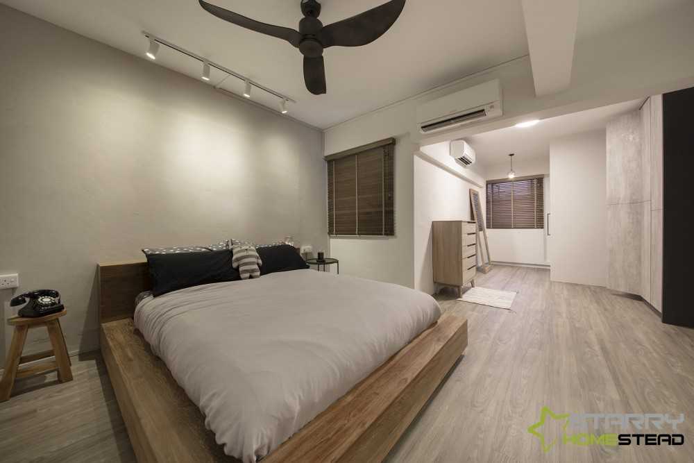 Scandinavian Bathroom with Platform Bed and Bedroom Dresser