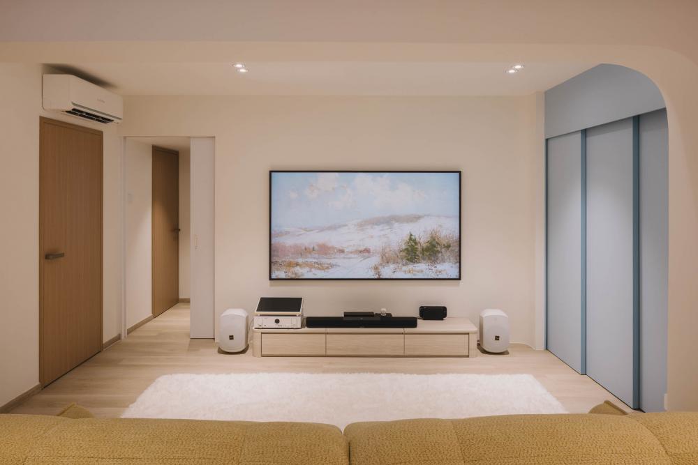 Contemporary Living Room with Vinyl Flooring and TV Console