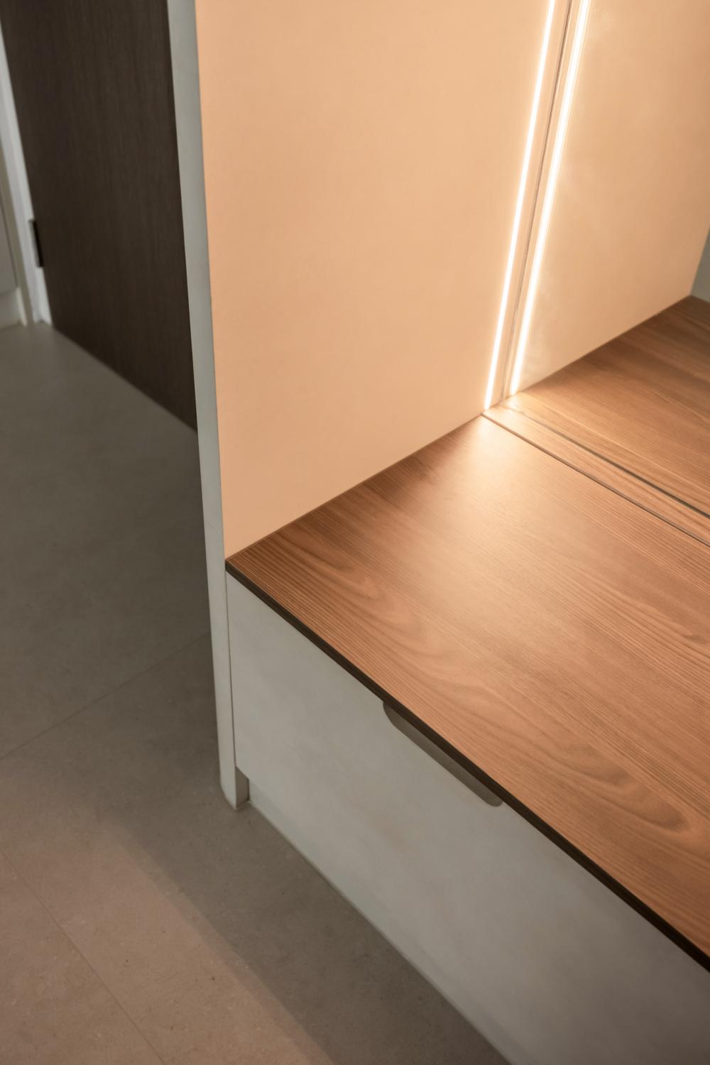 Contemporary Entryway with Seating Bench and Lighting