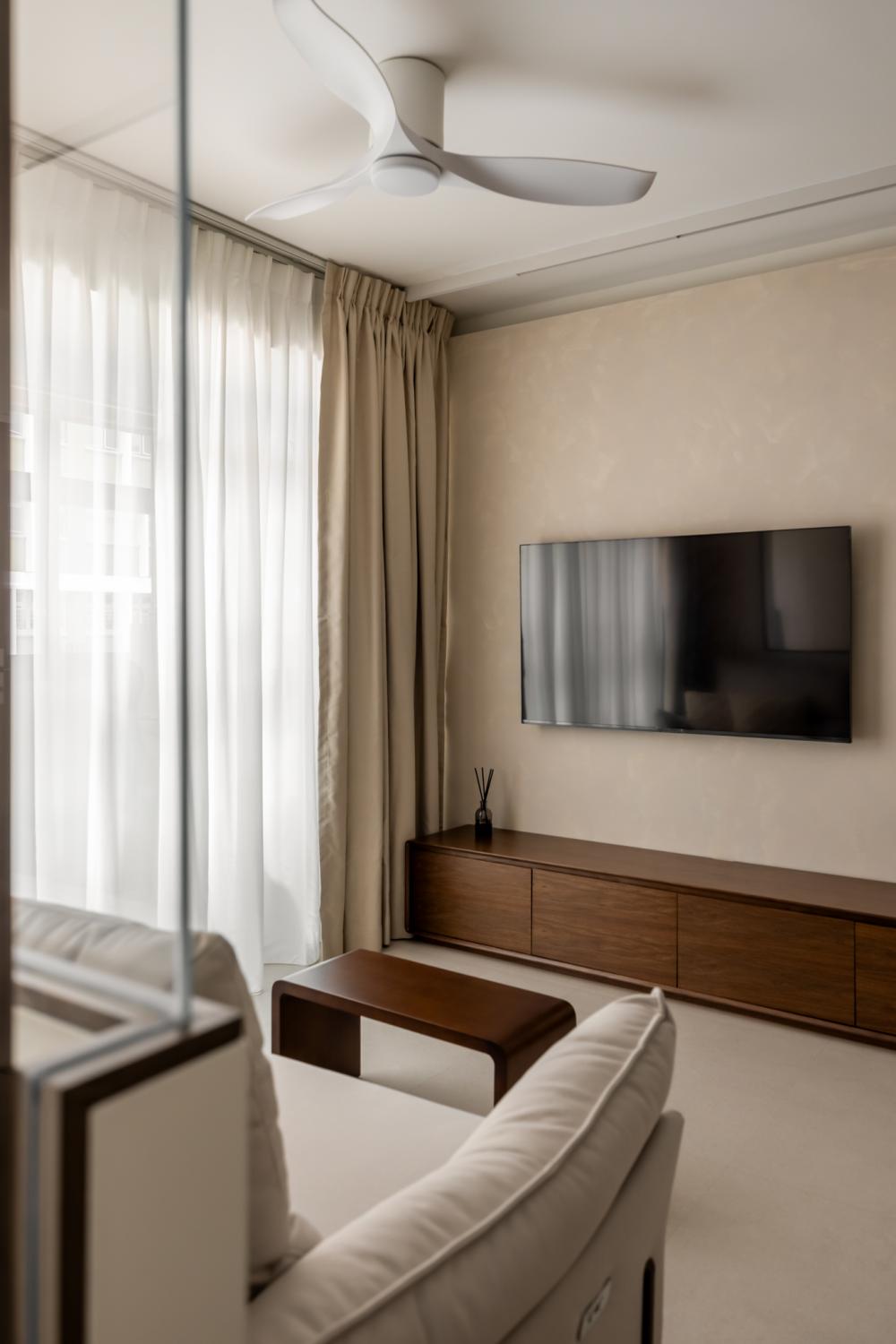 Contemporary Living Room with TV Console and Feature Wall