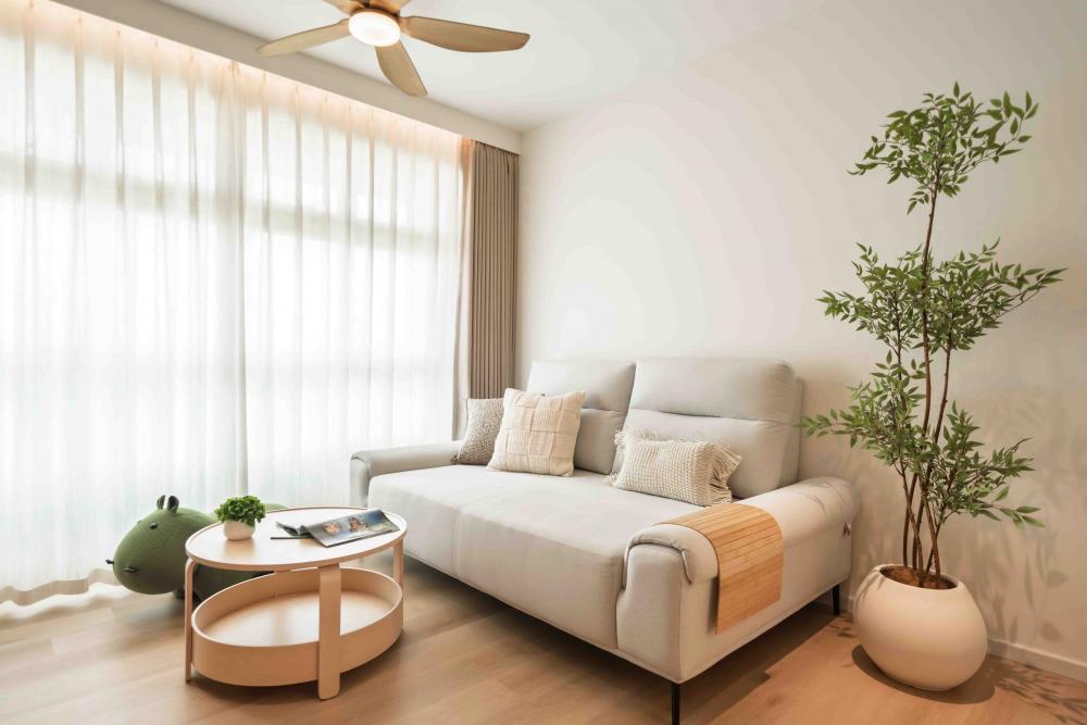 Asian Living Room with Wood Flooring and TV Console