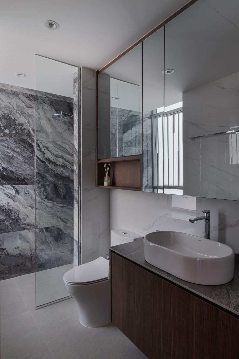 Contemporary Bathroom with Mirror and Shower Screen
