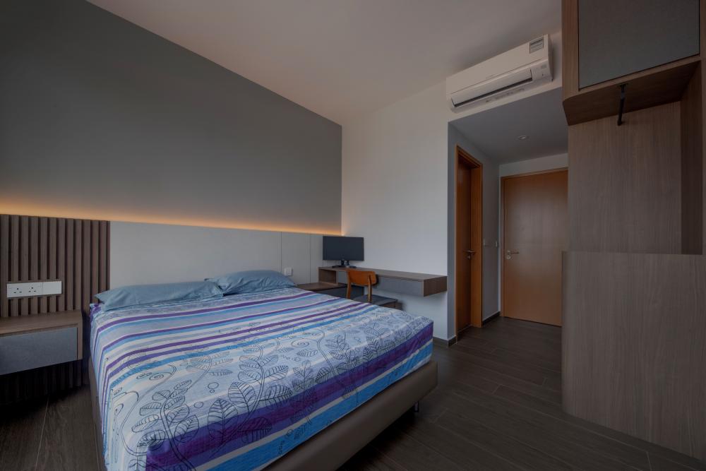 Contemporary Bedroom with Vinyl Flooring and Bedside Table