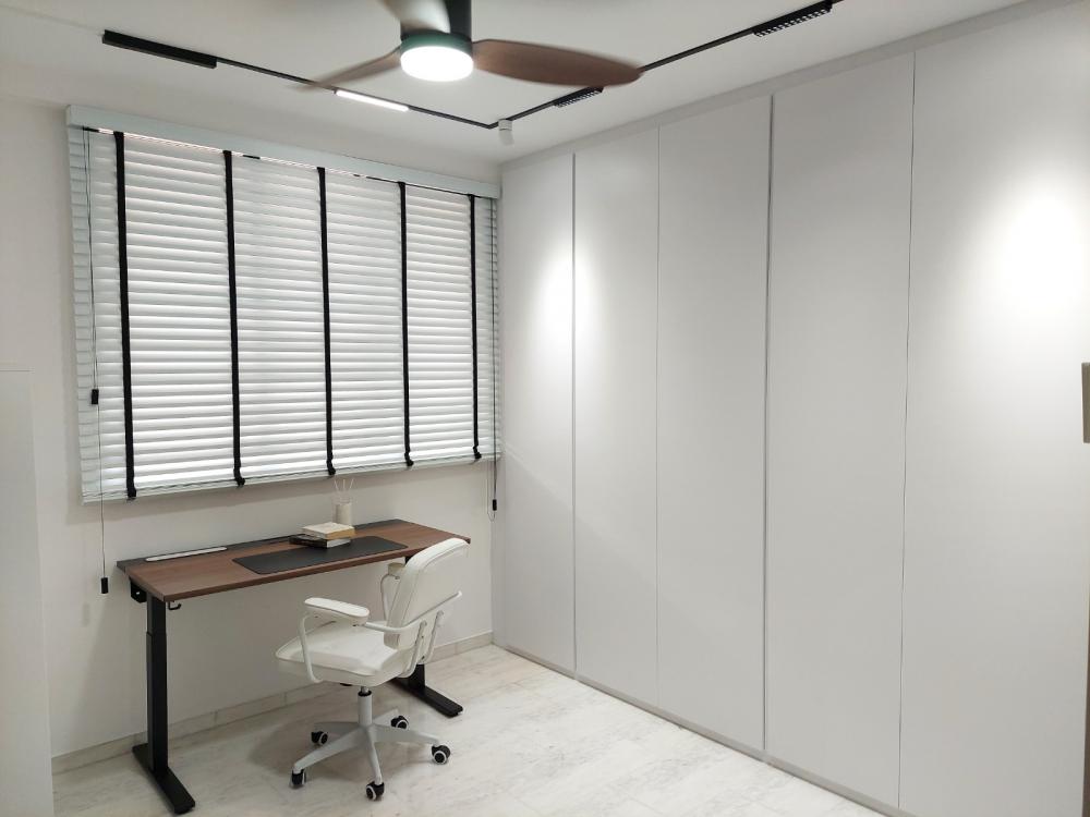 Minimalist Study with Ceiling Light and Wardrobe