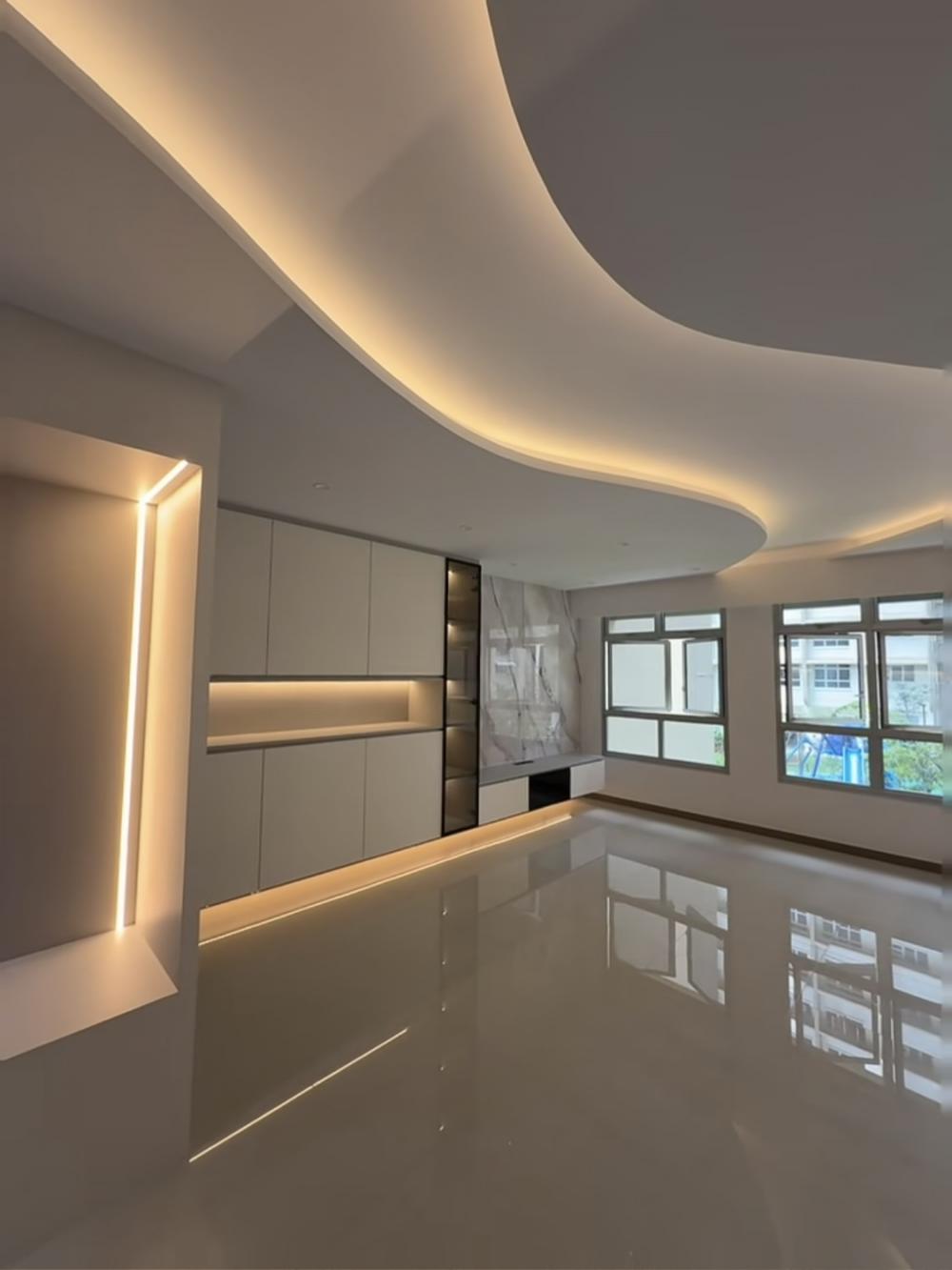 Contemporary Living Room with TV Console and Feature Wall