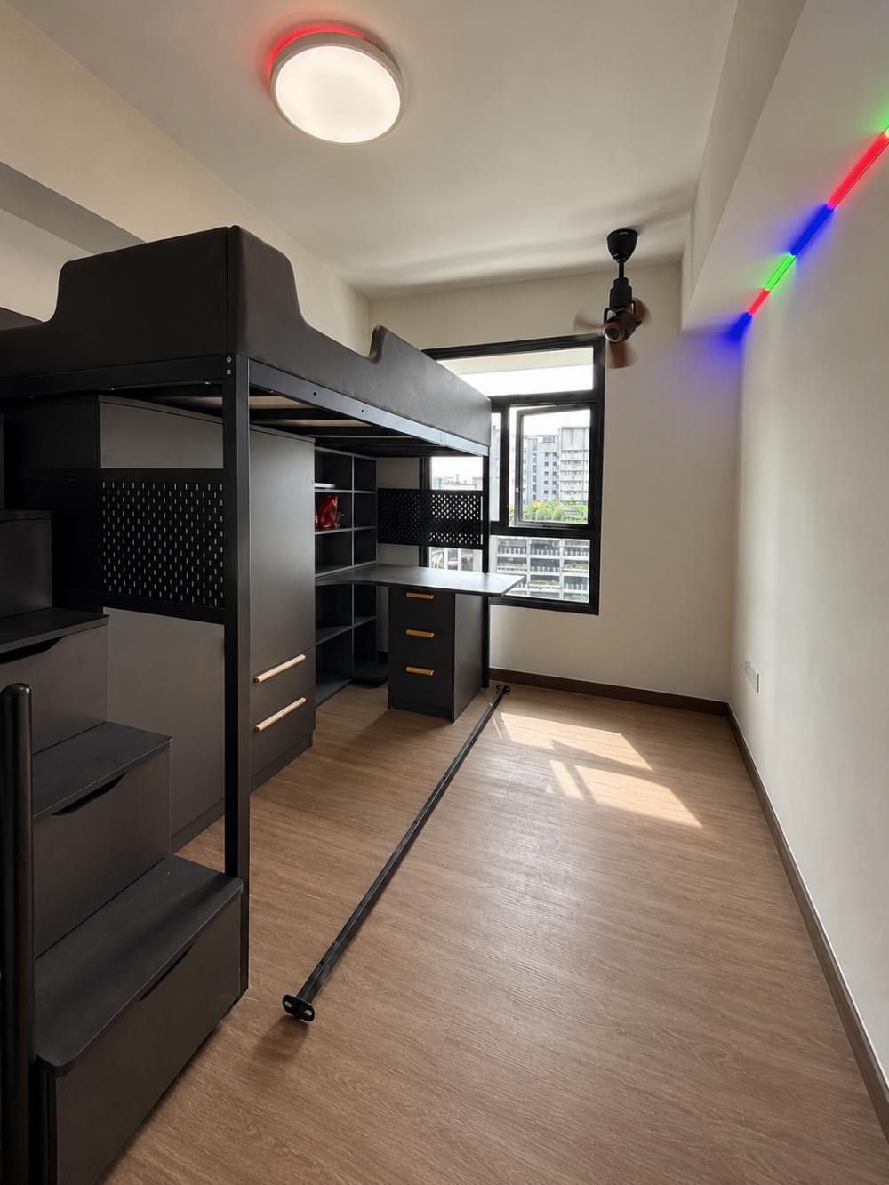Contemporary Bedroom with Bookshelf and Console Table