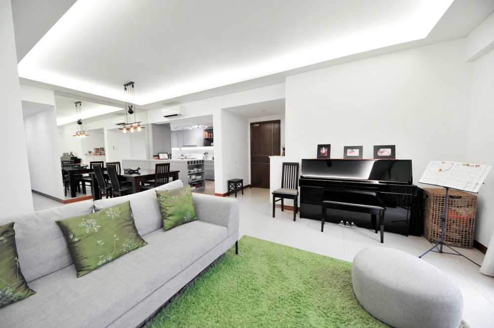 Modern Living Room with Homogeneous Tiles and Cove Lighting