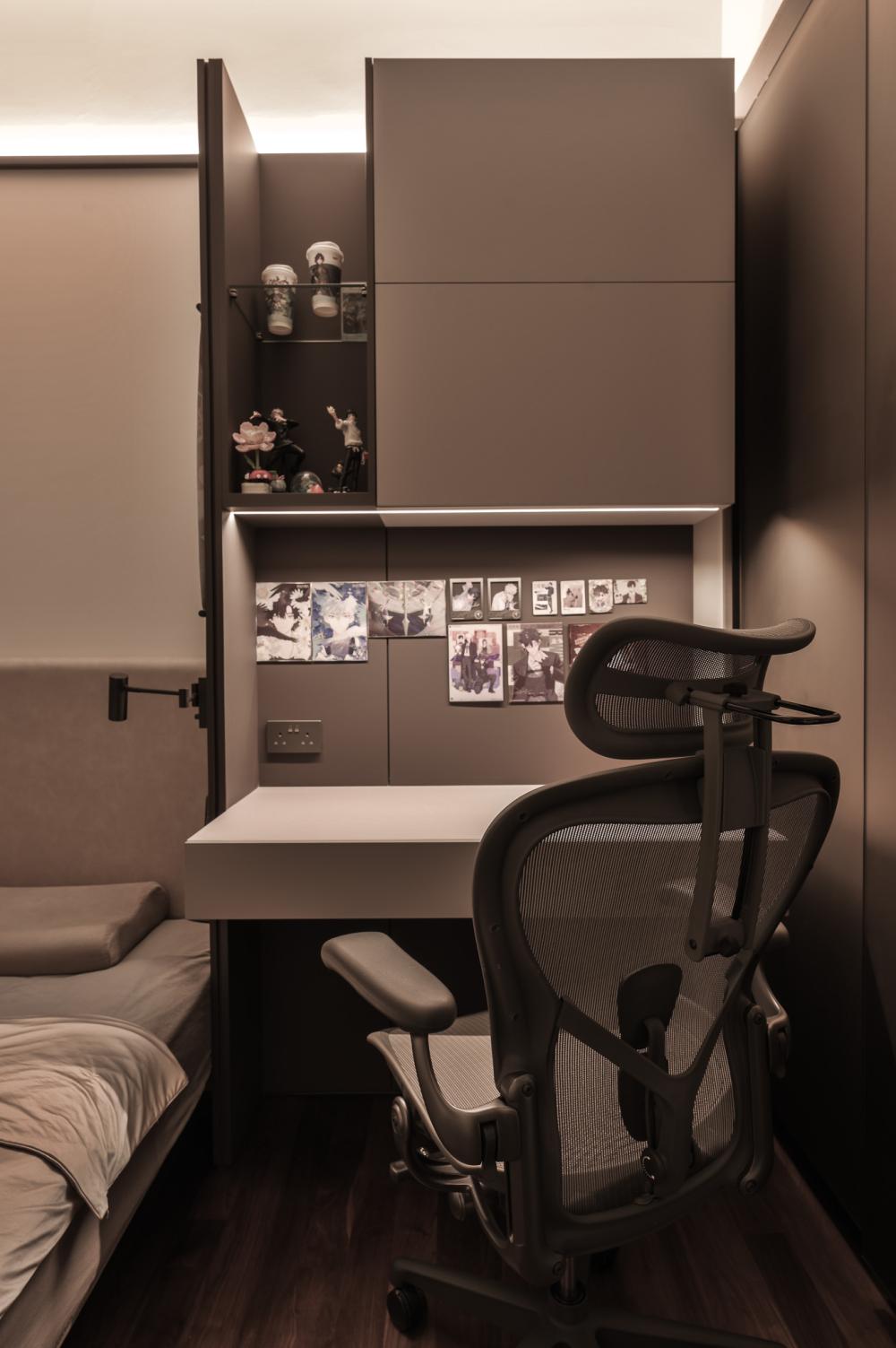 Minimalist Bedroom with Desk and Desk Chairs