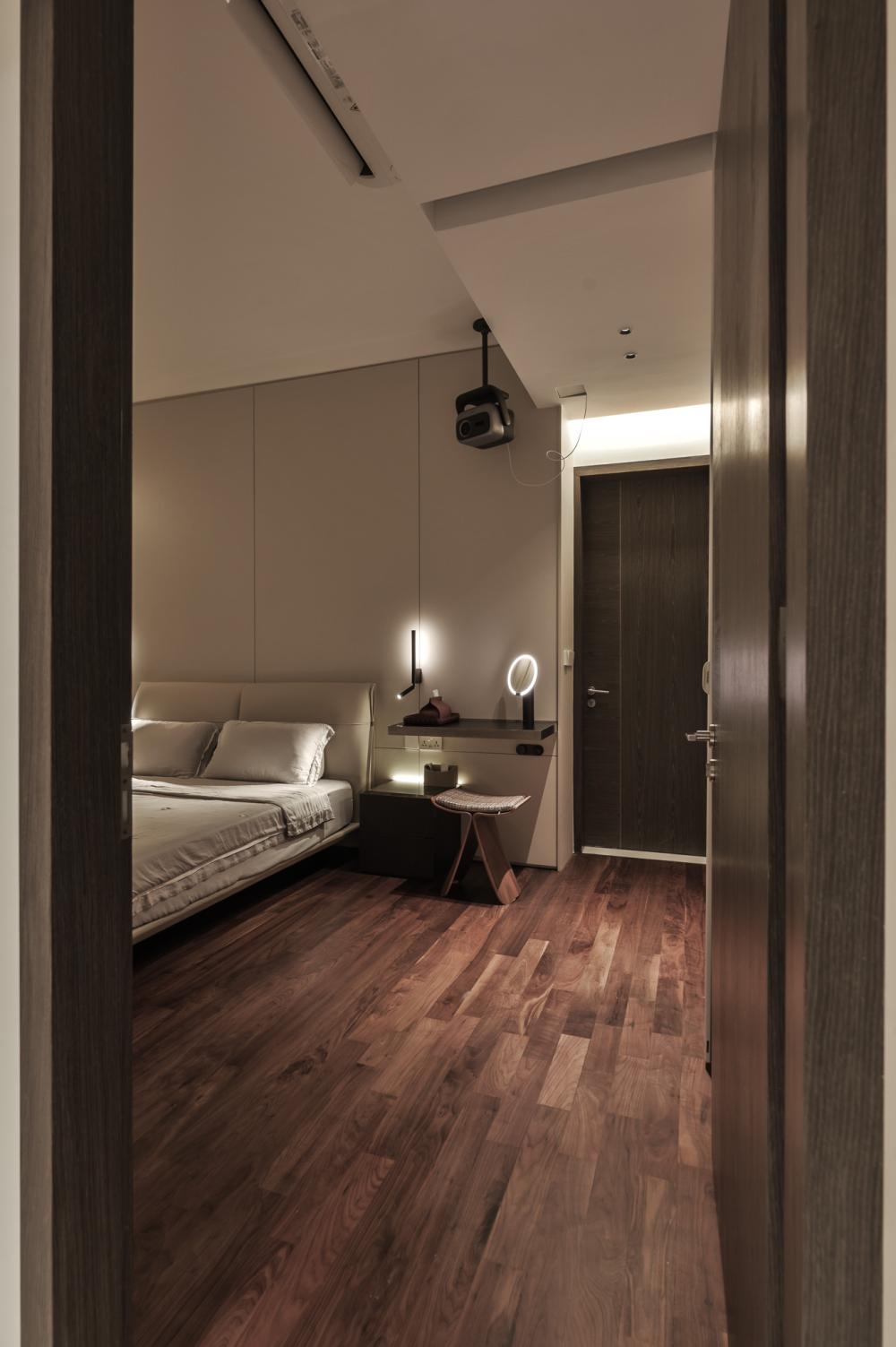 Minimalist Bedroom with Ceiling Light and Wardrobe
