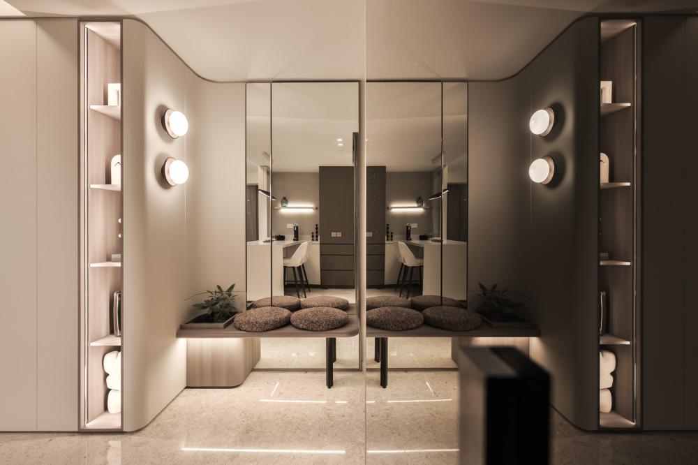 Modern Foyer with Mirror and Artwork