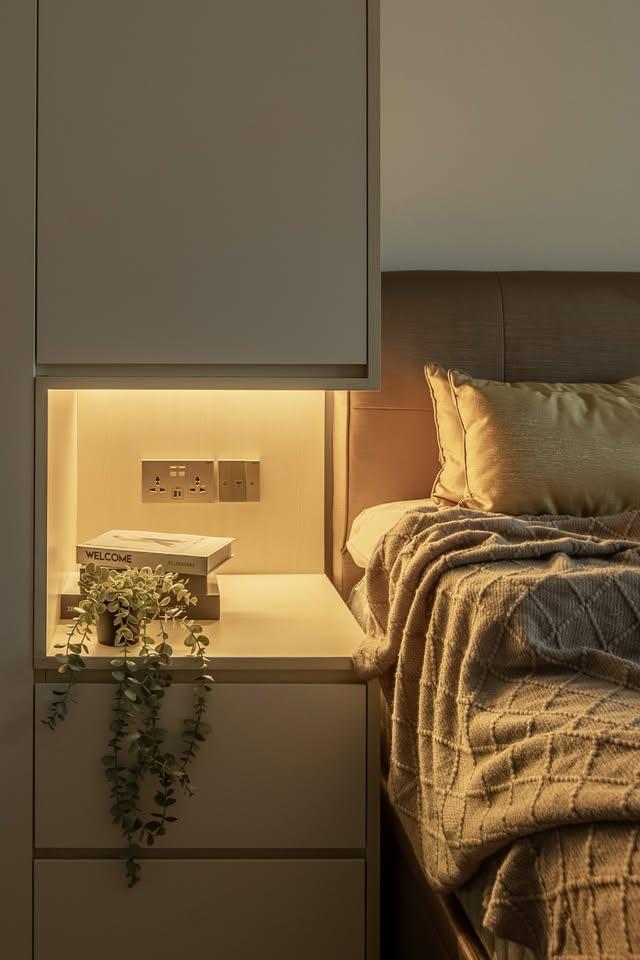 Scandinavian Bedroom with Wardrobe and Bedside Table