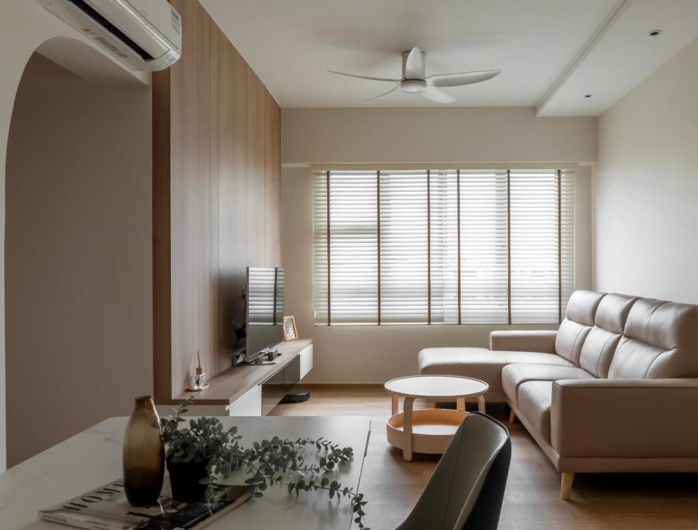 Modern Living Room with Vinyl Flooring and Sofa