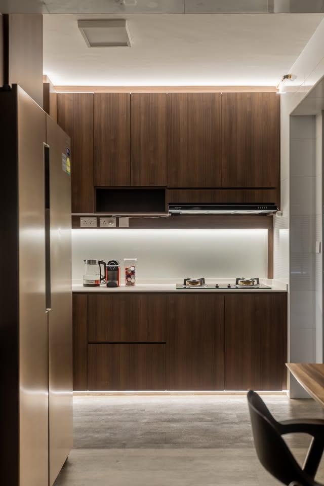 Modern Kitchen with Kitchen Cabinets and Refrigerator
