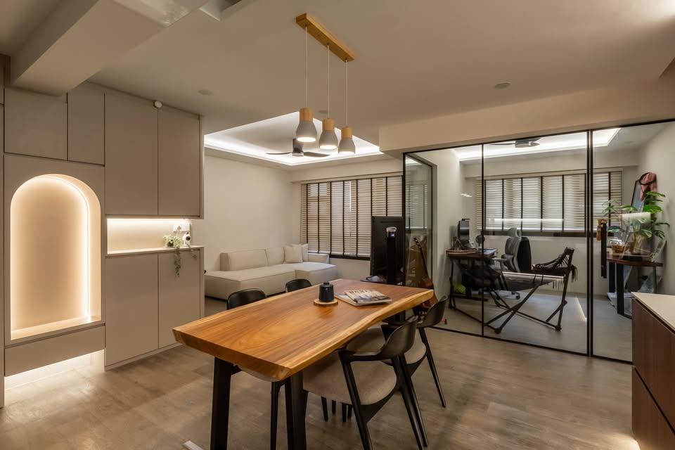 Modern Dining Room with Drop Light and Cove Lighting