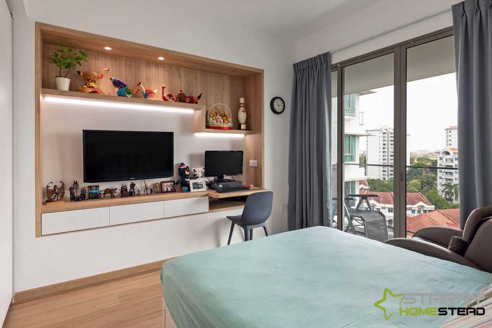 Modern Bedroom with TV and Desk