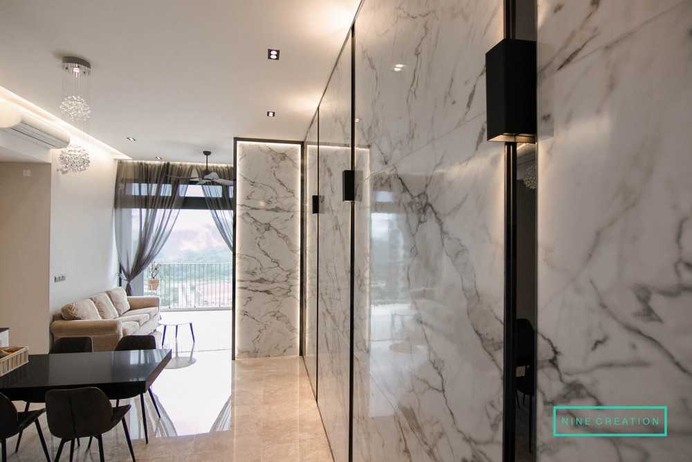 Contemporary Living Room with Marble Floor and TV Console
