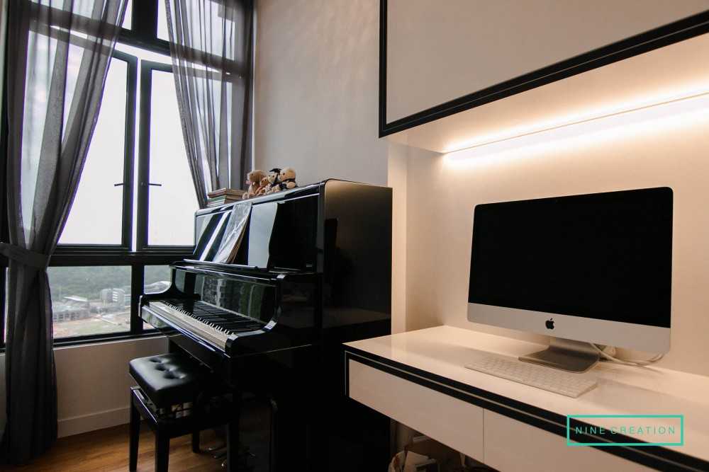 Contemporary Bedroom with Bookshelf and Parquet Floor