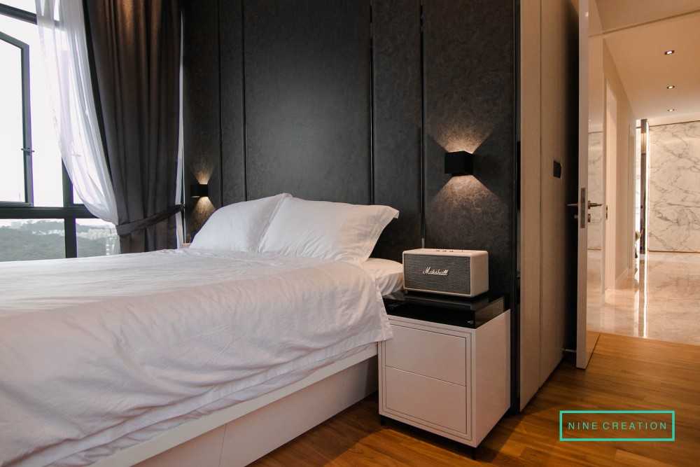 Contemporary Bedroom with Parquet Floor and Wood Flooring