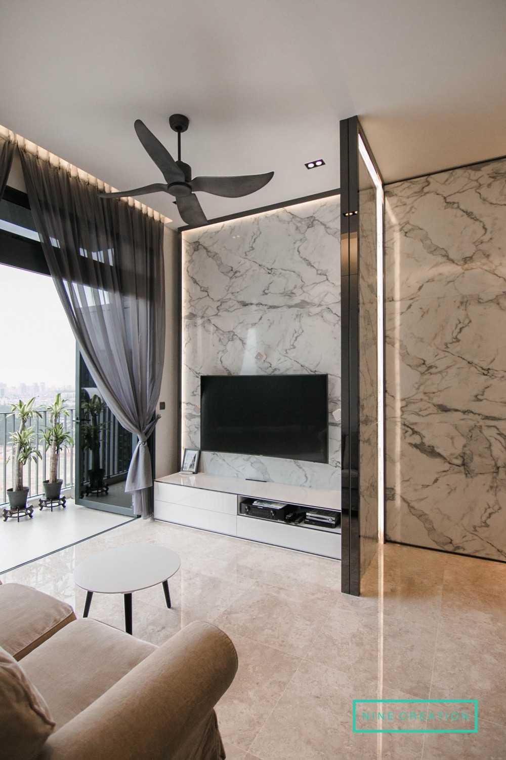 Contemporary Living Room with TV Console and Feature Wall