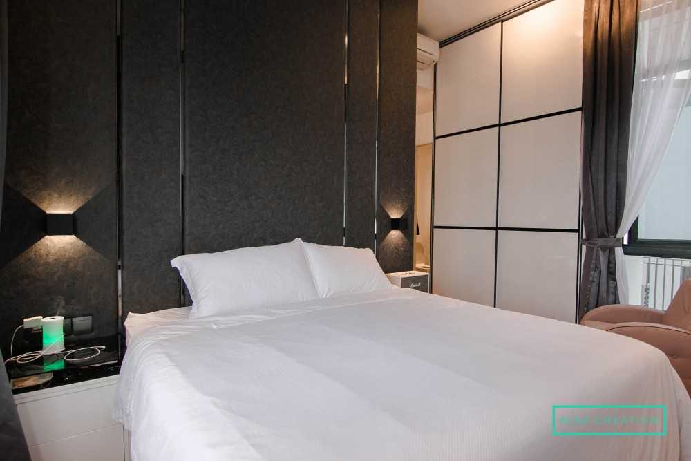 Contemporary Bedroom with Parquet Floor and Wood Flooring