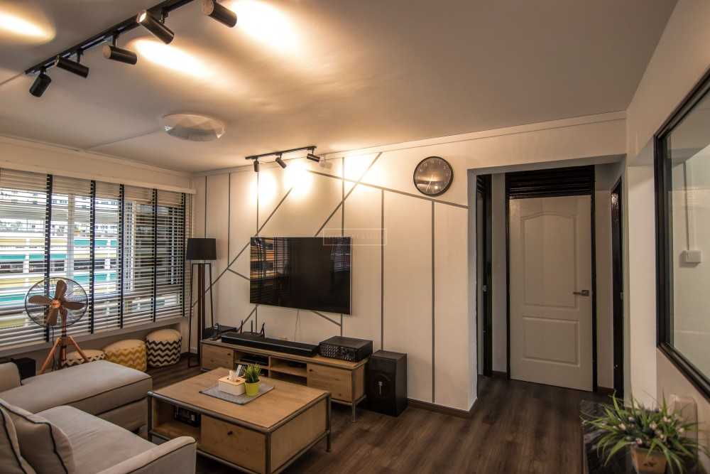 Scandinavian Living Room with TV Console and Feature Wall