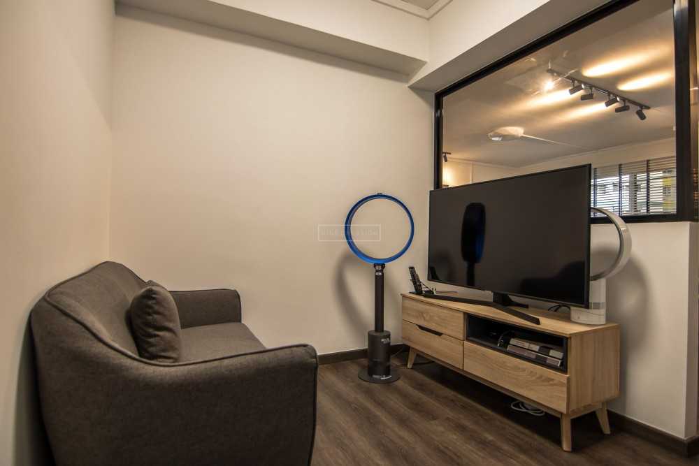 Scandinavian Gaming Room with TV Console and Sofa