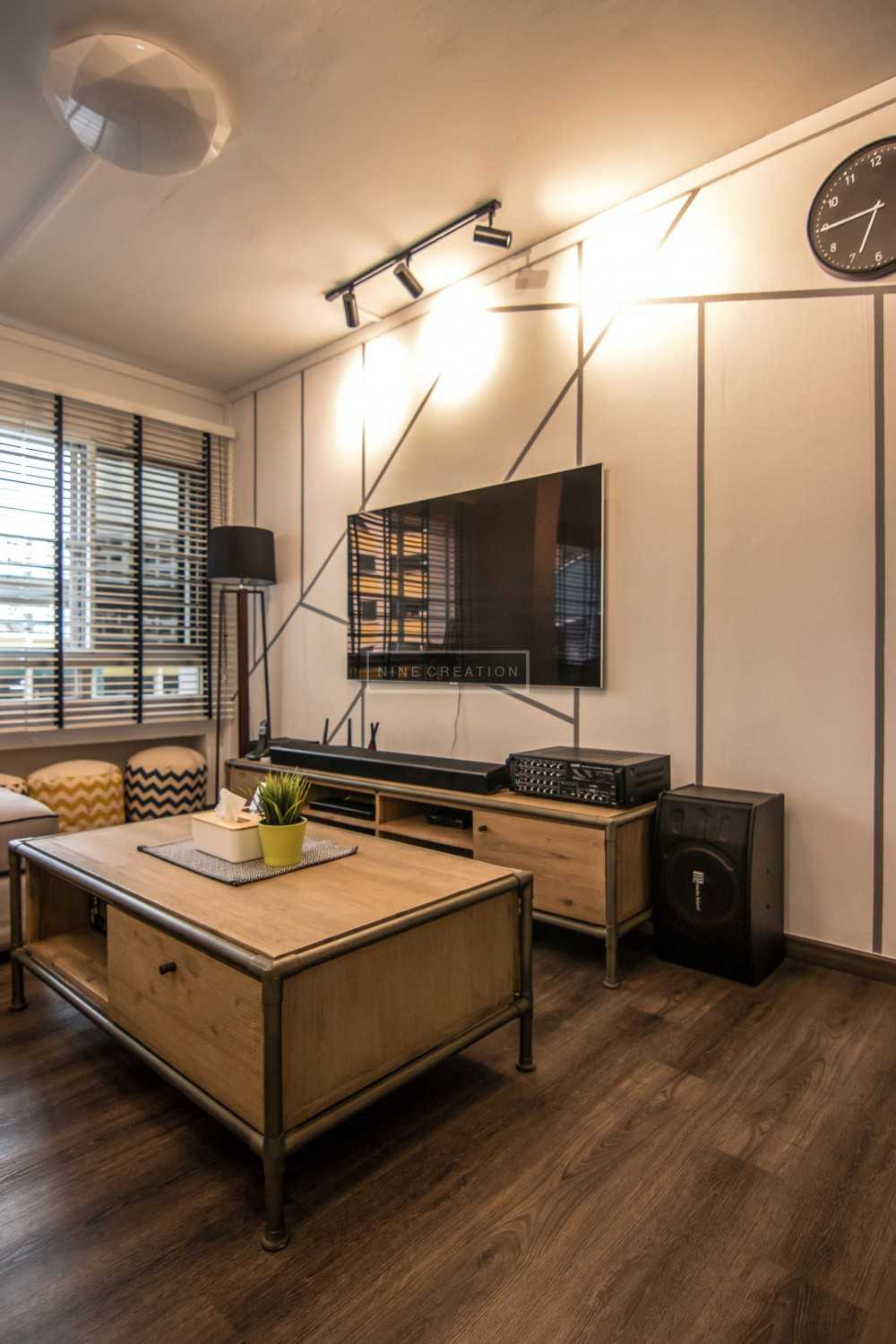 Scandinavian Living Room with Homogeneous Tiles and Mirror