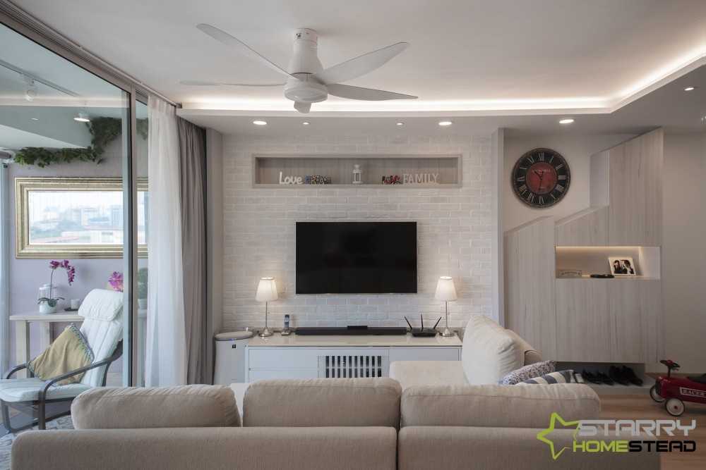 Scandinavian Living Room with TV Console and Feature Wall