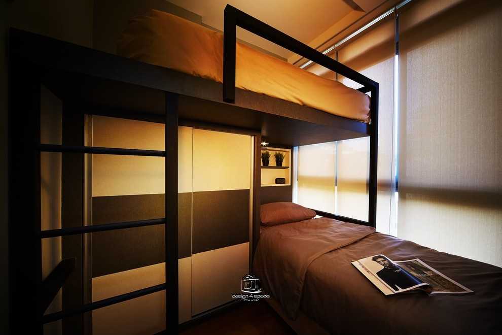Contemporary Bedroom with Wood Flooring and Wardrobe
