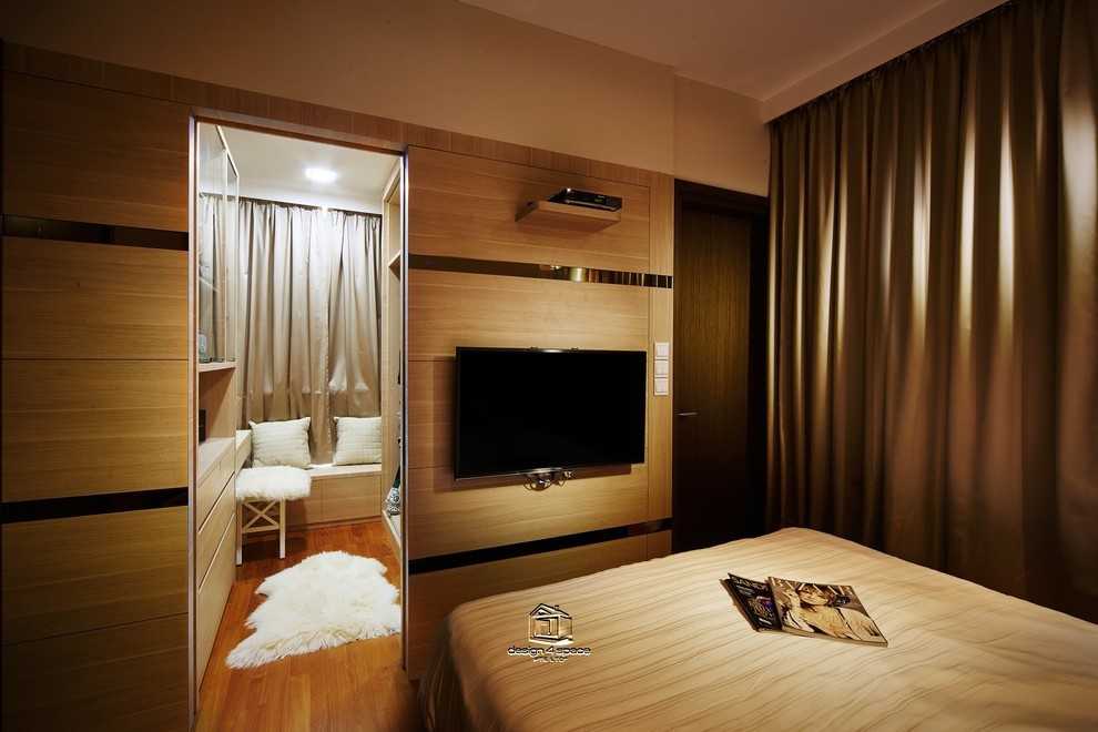 Contemporary Bedroom with Vinyl Flooring and Drop Light