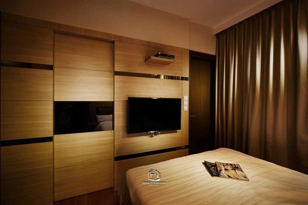 Contemporary Bedroom with Wood Flooring and Cove Lighting