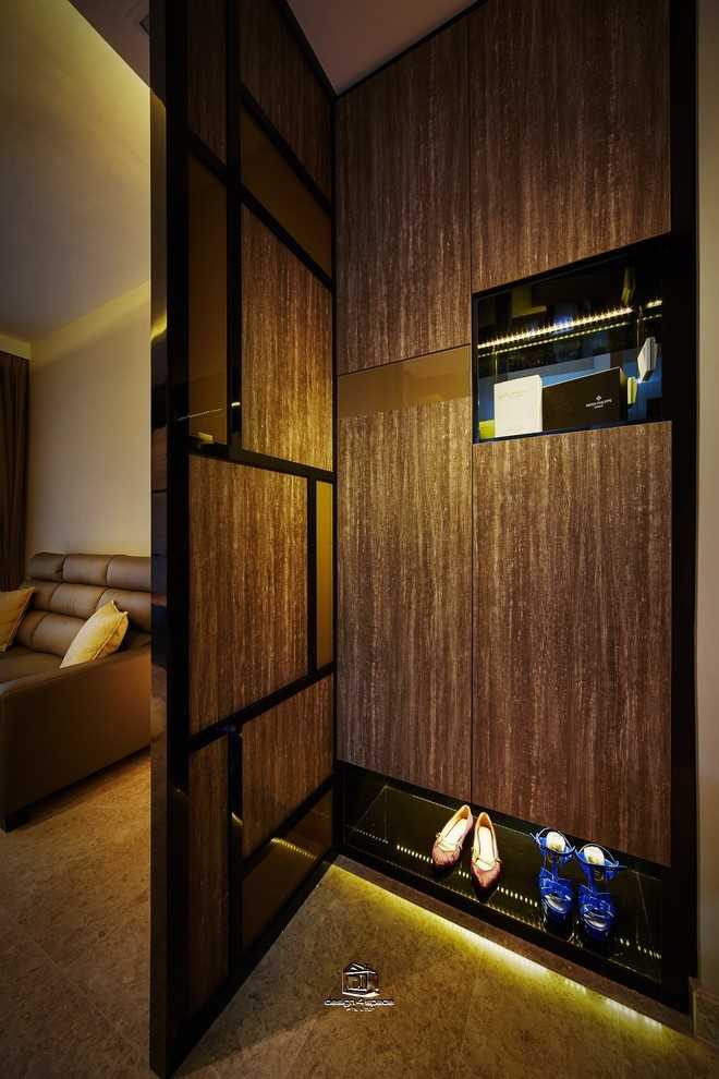 Contemporary Entryway with Mirror and Seating Bench