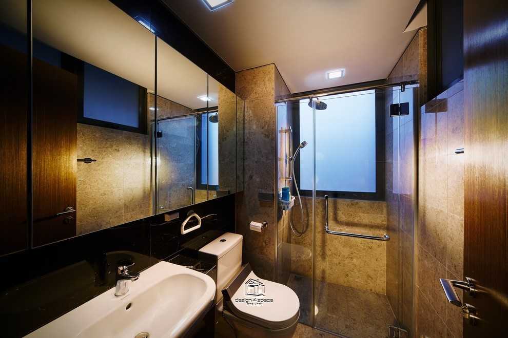 Contemporary Bathroom with Homogeneous Tiles and Mirror
