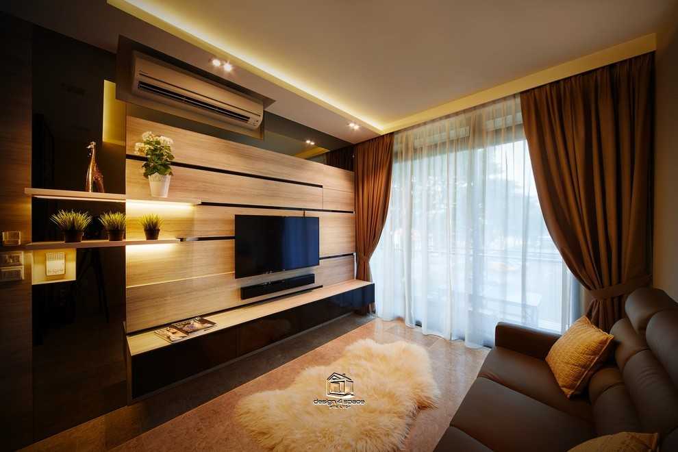 Contemporary Living Room with TV Console and Feature Wall