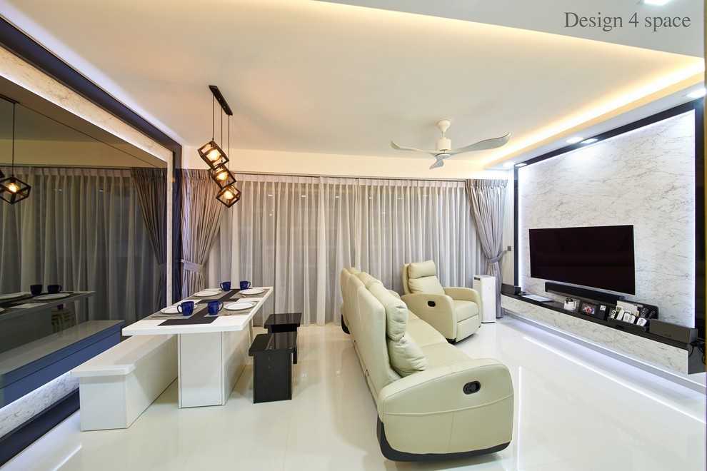 Contemporary Living Room with TV Console and Feature Wall