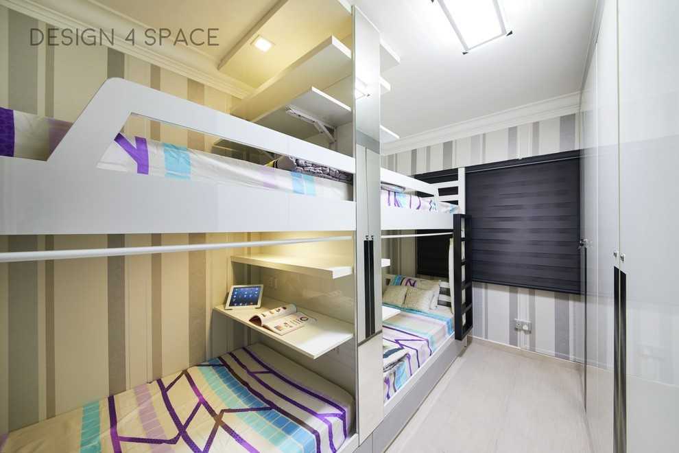 Modern Bedroom with Homogeneous Tiles and Drop Ceiling