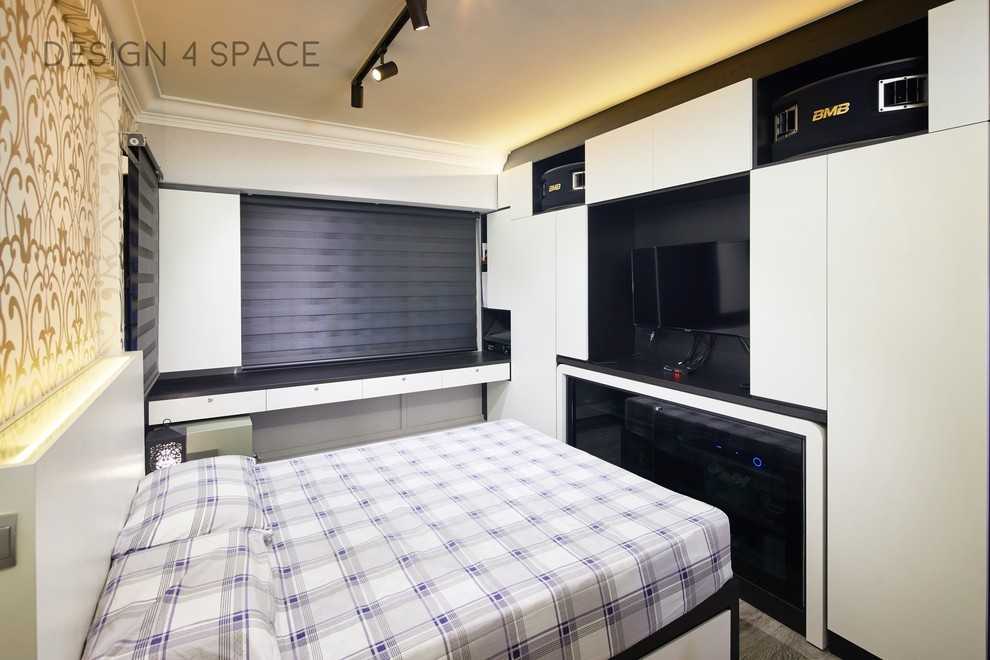 Modern Bedroom with Drop Ceiling and Ceiling Light